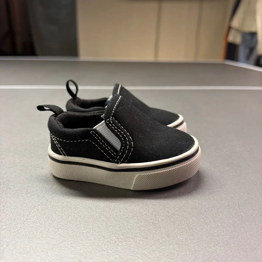 Wonder Nation Baby Boys Black Canvas Slip On Sneakers Memory Foam Size 2